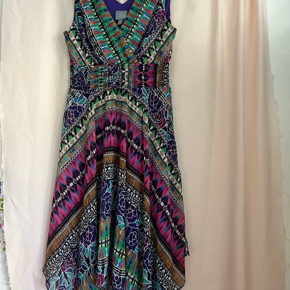Blue and Pink Asymmetrical Wrap Sundress - Picture 1 of 7